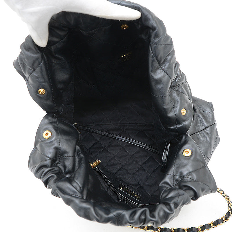 シャネル22 チェーンショルダーバッグ カーフスキン ブラック ゴールド金具 AS3261 ショルダーバッグ