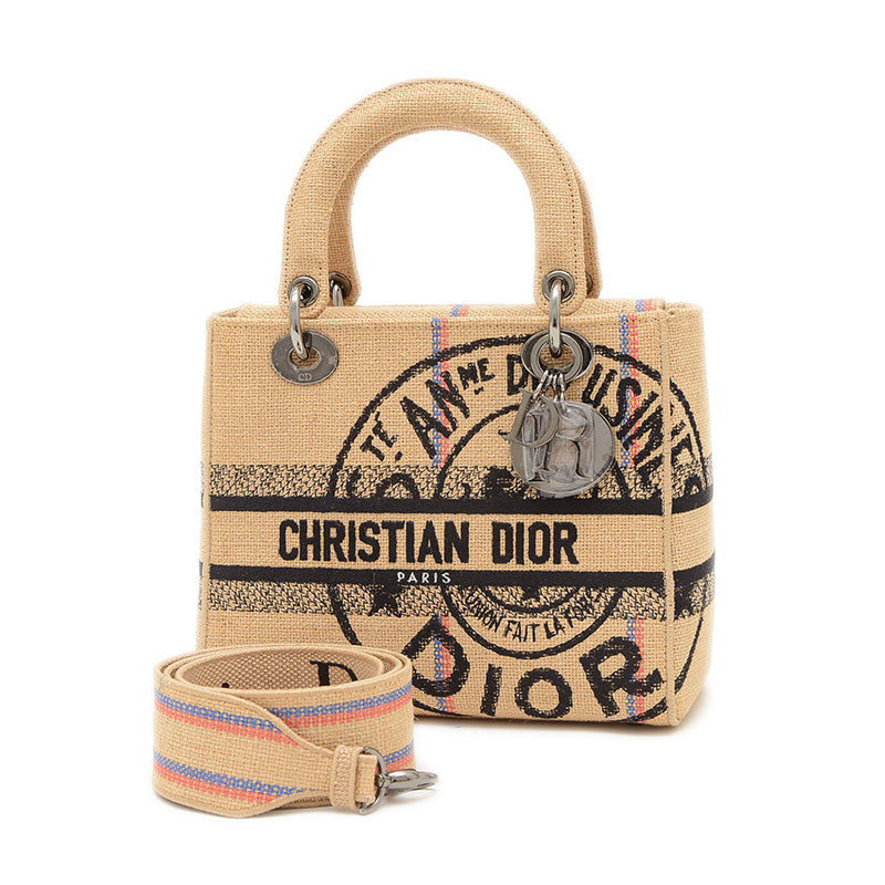 レディディオール LADY D-LITE ミディアム 2WAYバッグ ヘンプ ベージュ ハンドバッグ