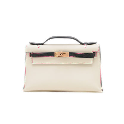 ポシェットケリー パーソナル スイフト クレ/ブラック ゴールド金具 W刻印 ハンドバッグ