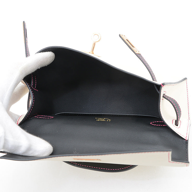 ポシェットケリー パーソナル スイフト クレ/ブラック ゴールド金具 W刻印 ハンドバッグ