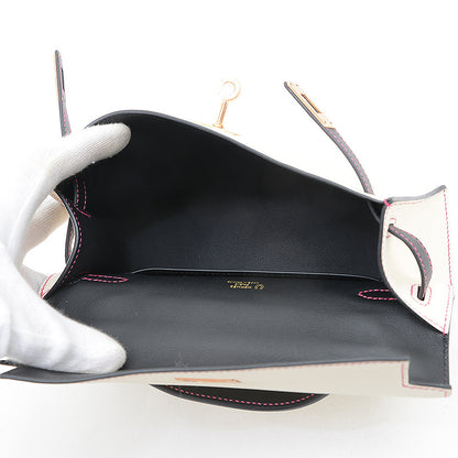 ポシェットケリー パーソナル スイフト クレ/ブラック ゴールド金具 W刻印 ハンドバッグ