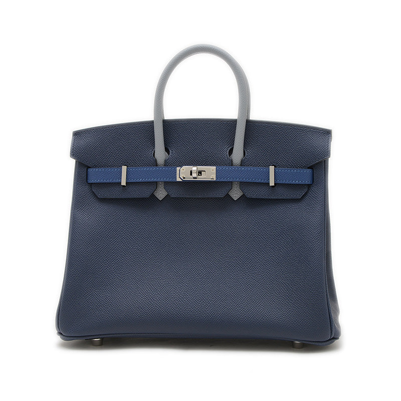 バーキン25 トリコロール エプソン ブルーアビス/ブルータイ/グリパンタン K刻印 ハンドバッグ