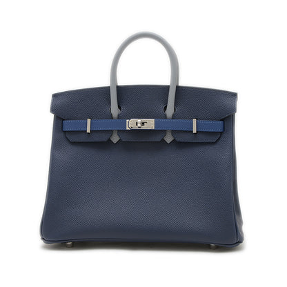 バーキン25 トリコロール エプソン ブルーアビス/ブルータイ/グリパンタン K刻印 ハンドバッグ