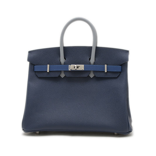 バーキン25 トリコロール エプソン ブルーアビス/ブルータイ/グリパンタン K刻印 ハンドバッグ