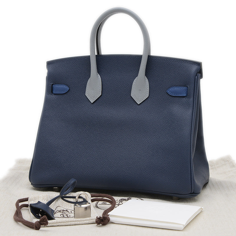 バーキン25 トリコロール エプソン ブルーアビス/ブルータイ/グリパンタン K刻印 ハンドバッグ