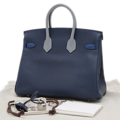 バーキン25 トリコロール エプソン ブルーアビス/ブルータイ/グリパンタン K刻印 ハンドバッグ