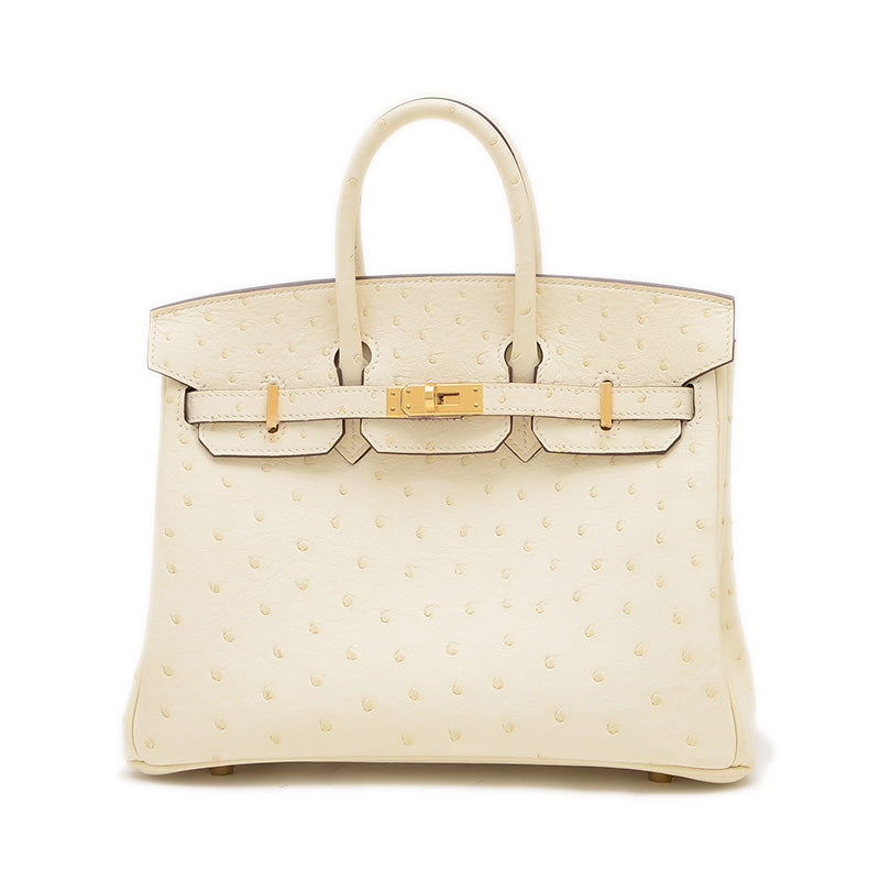 バーキン25 オーストリッチ ナタ ゴールド金具 U刻印 ハンドバッグ