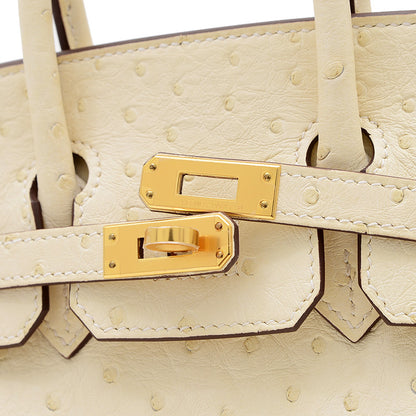 バーキン25 オーストリッチ ナタ ゴールド金具 U刻印 ハンドバッグ