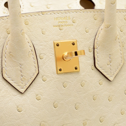 バーキン25 オーストリッチ ナタ ゴールド金具 U刻印 ハンドバッグ