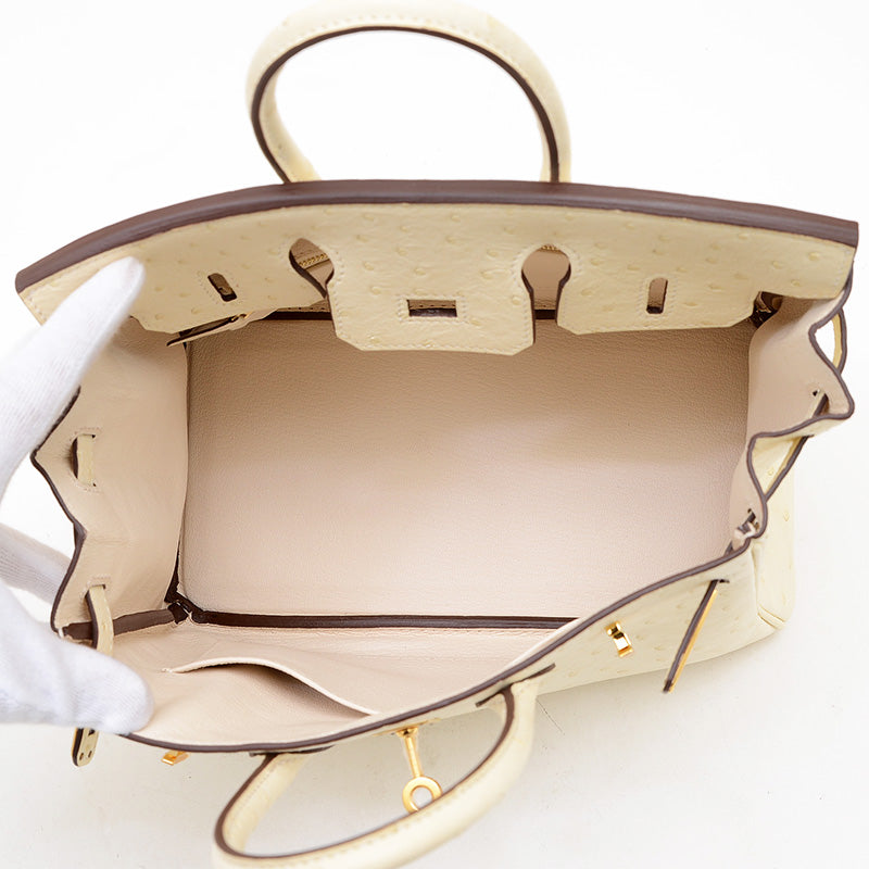 バーキン25 オーストリッチ ナタ ゴールド金具 U刻印 ハンドバッグ