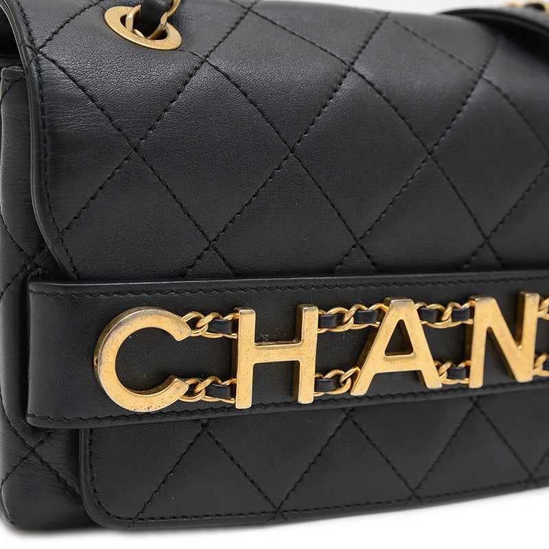 マトラッセ ロゴ チェーンショルダー ラムスキン ブラック ゴールド金具 AS4190 ショルダーバッグ