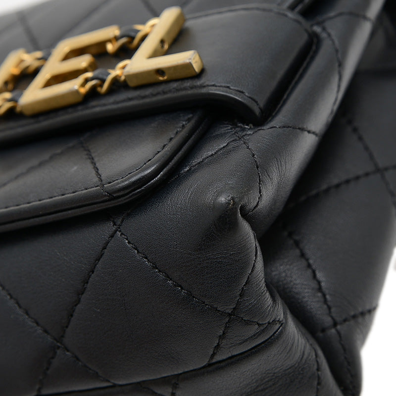 マトラッセ ロゴ チェーンショルダー ラムスキン ブラック ゴールド金具 AS4190 ショルダーバッグ