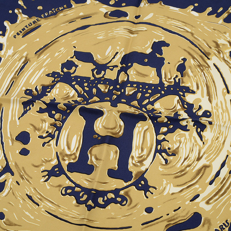 カレ45 ガブロッシュ ペンキ塗りたて ブルーノワール/ブロンズ シルク100% スカーフ