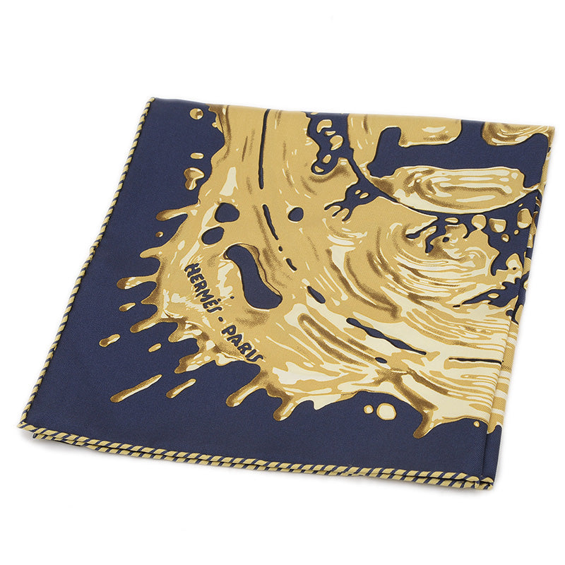 カレ45 ガブロッシュ ペンキ塗りたて ブルーノワール/ブロンズ シルク100% スカーフ