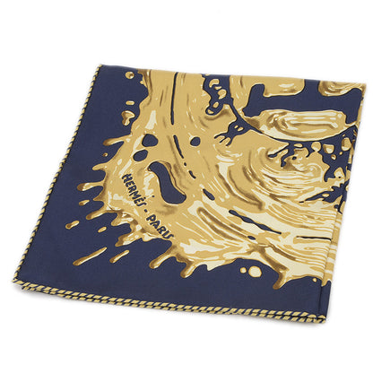 カレ45 ガブロッシュ ペンキ塗りたて ブルーノワール/ブロンズ シルク100% スカーフ