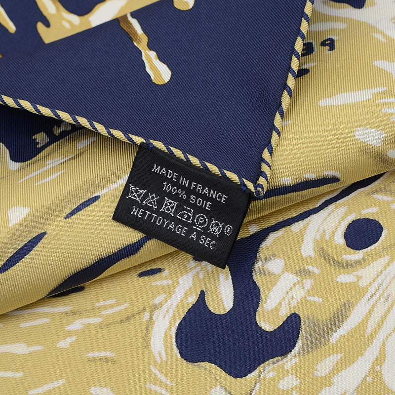 カレ45 ガブロッシュ ペンキ塗りたて ブルーノワール/ブロンズ シルク100% スカーフ