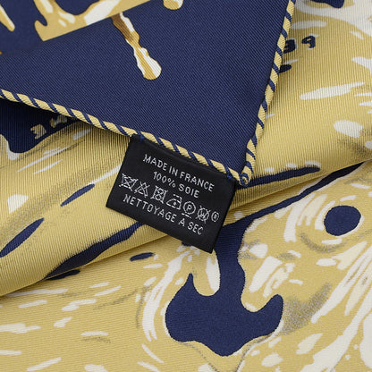 カレ45 ガブロッシュ ペンキ塗りたて ブルーノワール/ブロンズ シルク100% スカーフ