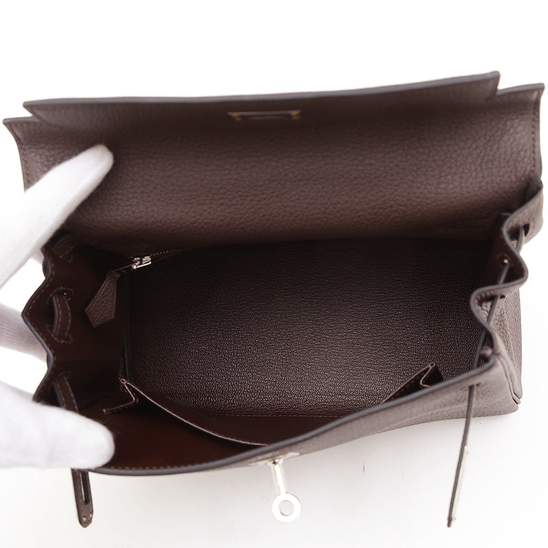 ケリー25 内縫い トゴ ショコラ シルバー金具 W刻印 ハンドバッグ