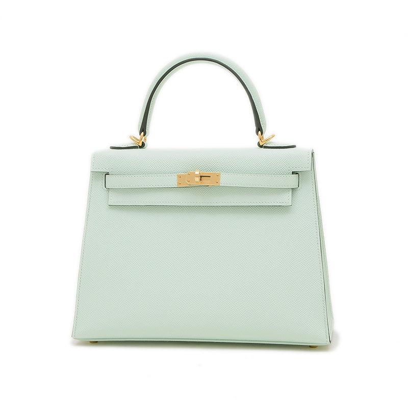 ケリー25 外縫い エプソン ペパーミント シャンパンゴールド金具 K刻印 ハンドバッグ