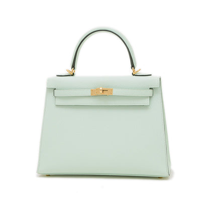 ケリー25 外縫い エプソン ペパーミント シャンパンゴールド金具 K刻印 ハンドバッグ