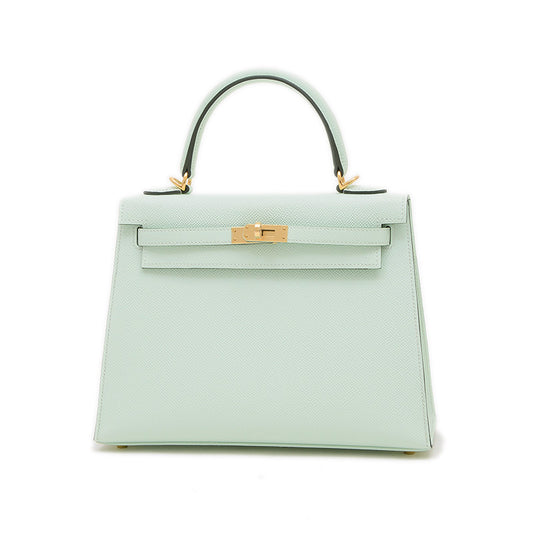ケリー25 外縫い エプソン ペパーミント シャンパンゴールド金具 K刻印 ハンドバッグ