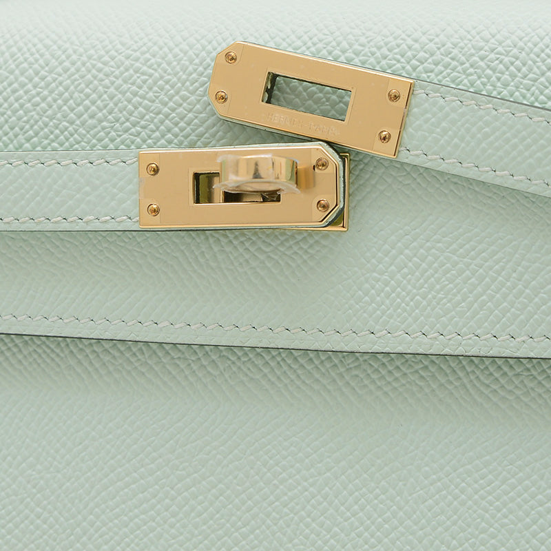 ケリー25 外縫い エプソン ペパーミント シャンパンゴールド金具 K刻印 ハンドバッグ