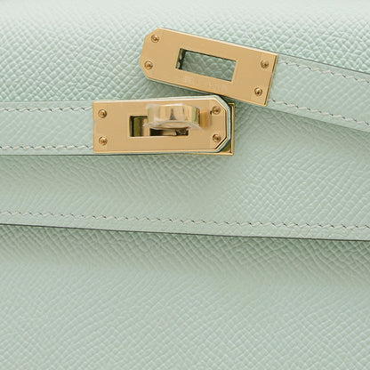 ケリー25 外縫い エプソン ペパーミント シャンパンゴールド金具 K刻印 ハンドバッグ