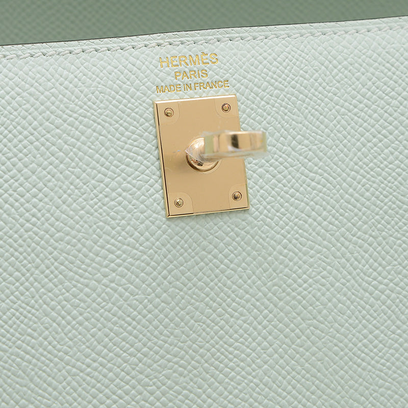 ケリー25 外縫い エプソン ペパーミント シャンパンゴールド金具 K刻印 ハンドバッグ