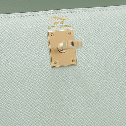 ケリー25 外縫い エプソン ペパーミント シャンパンゴールド金具 K刻印 ハンドバッグ