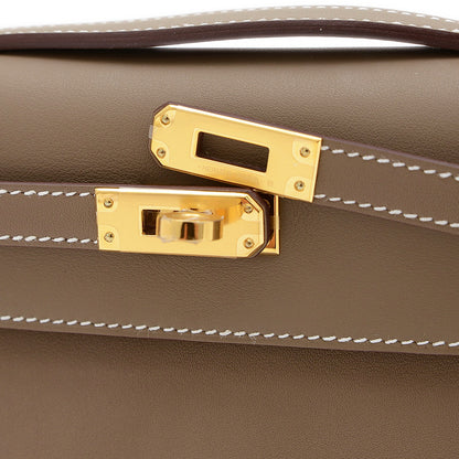 ポシェットケリー スイフト エトゥープ ゴールド金具 K刻印 ハンドバッグ