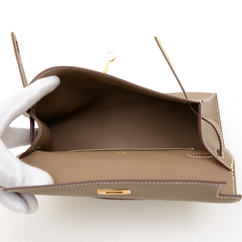 ポシェットケリー スイフト エトゥープ ゴールド金具 K刻印 ハンドバッグ