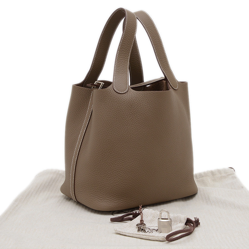 ピコタンロック MM 22 トリヨン エトゥープ シルバー金具 K刻印 ハンドバッグ