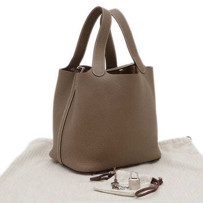 ピコタンロック MM 22 トリヨン エトゥープ シルバー金具 K刻印 ハンドバッグ