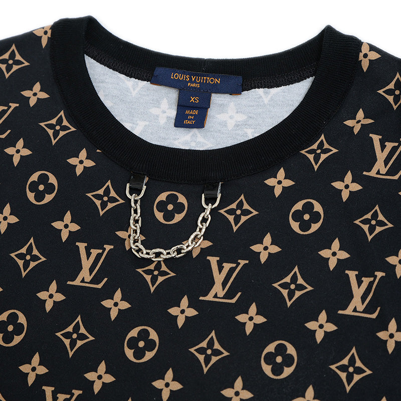 モノグラム チェーン 半袖Tシャツ コットン ブラック/ベージュ レディース XS 半袖Ｔシャツ