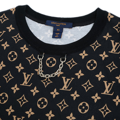 モノグラム チェーン 半袖Tシャツ コットン ブラック/ベージュ レディース XS 半袖Ｔシャツ