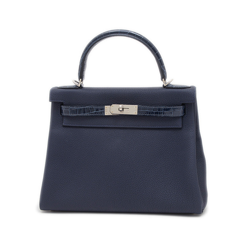 ケリー28 タッチ 内縫い トゴ/アリゲーター ブルーニュイ シルバー金具 Z刻印 ハンドバッグ