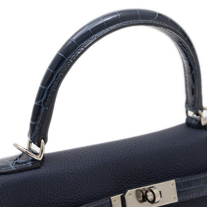 ケリー28 タッチ 内縫い トゴ/アリゲーター ブルーニュイ シルバー金具 Z刻印 ハンドバッグ