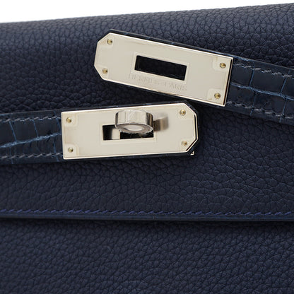 ケリー28 タッチ 内縫い トゴ/アリゲーター ブルーニュイ シルバー金具 Z刻印 ハンドバッグ