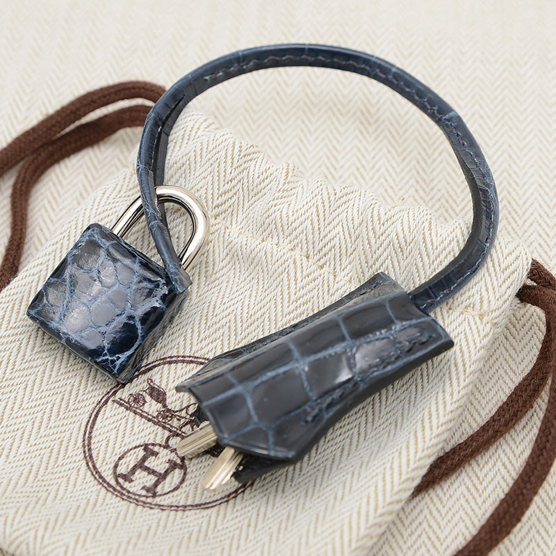 ケリー28 タッチ 内縫い トゴ/アリゲーター ブルーニュイ シルバー金具 Z刻印 ハンドバッグ