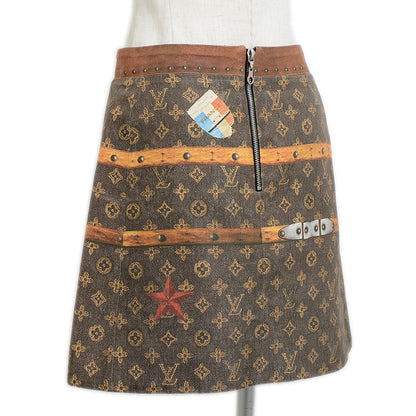 モノグラム プリント スカート コットン混 ブラウン レディース #34 スカート