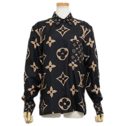 長袖シャツ モノグラム シルク ブラック/ベージュ レディース 34サイズ 長袖シャツ