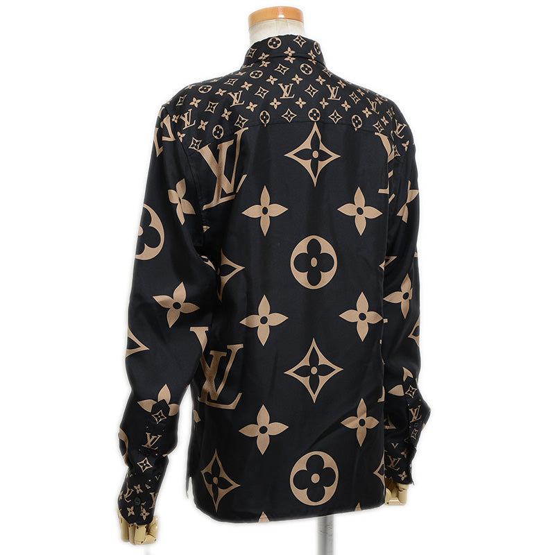 長袖シャツ モノグラム シルク ブラック/ベージュ レディース 34サイズ 長袖シャツ