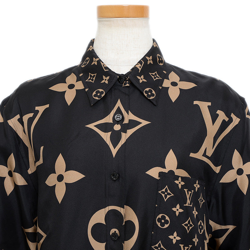 長袖シャツ モノグラム シルク ブラック/ベージュ レディース 34サイズ 長袖シャツ