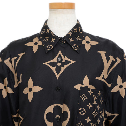 長袖シャツ モノグラム シルク ブラック/ベージュ レディース 34サイズ 長袖シャツ