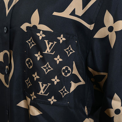 長袖シャツ モノグラム シルク ブラック/ベージュ レディース 34サイズ 長袖シャツ