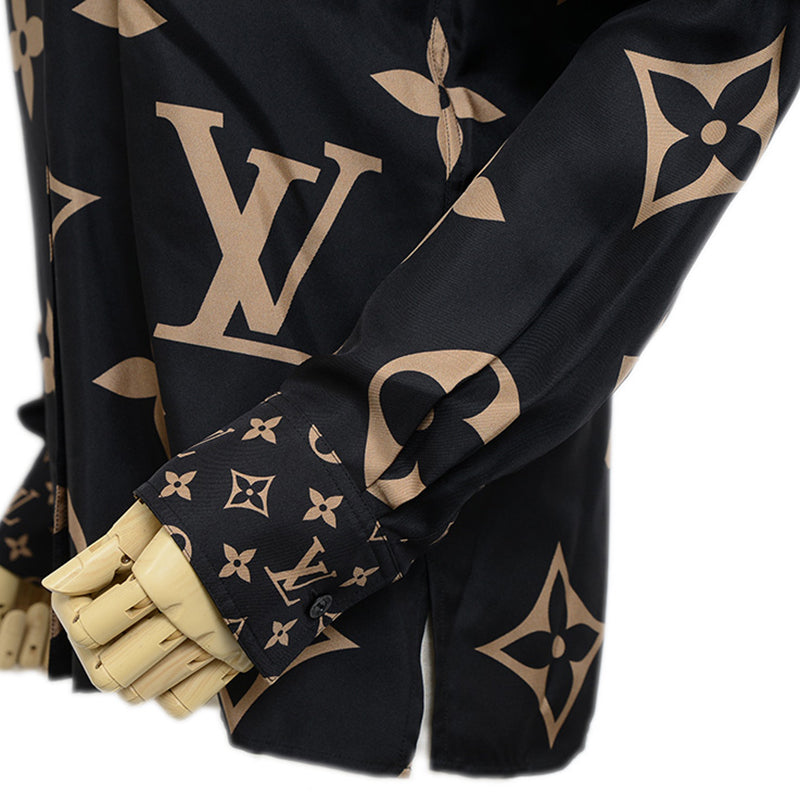 長袖シャツ モノグラム シルク ブラック/ベージュ レディース 34サイズ 長袖シャツ