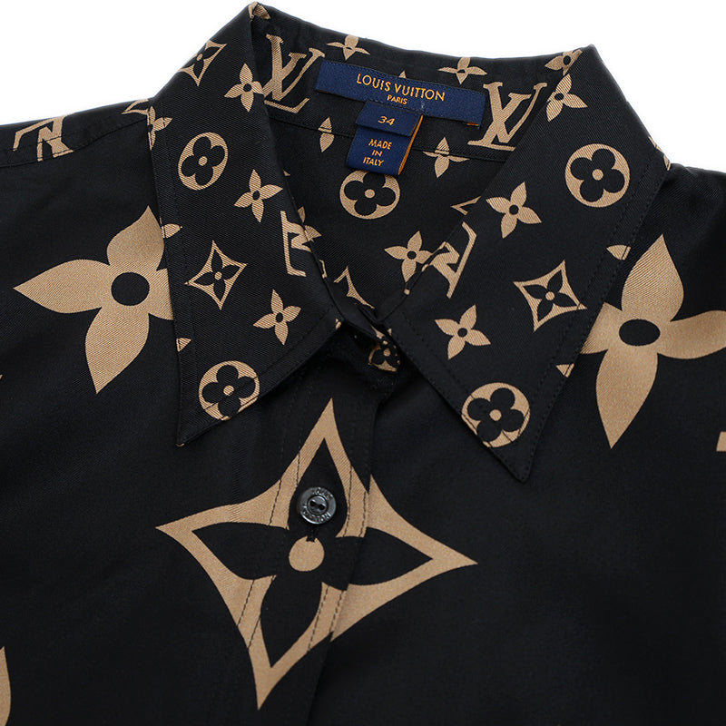 長袖シャツ モノグラム シルク ブラック/ベージュ レディース 34サイズ 長袖シャツ