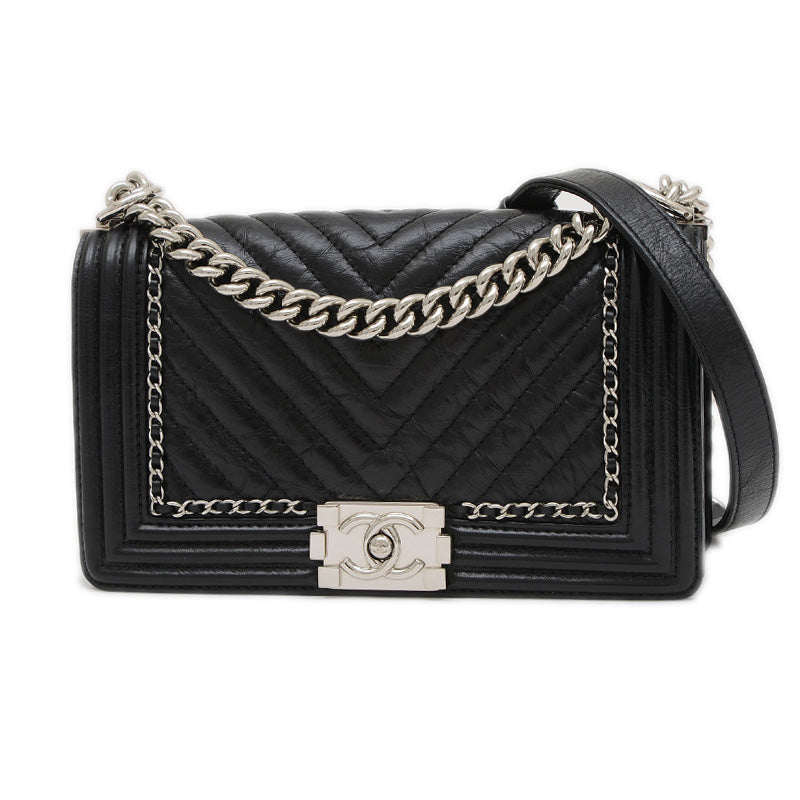 ボーイシャネル チェーンショルダー チェーンアラウンド レザー ブラック ショルダーバッグ
