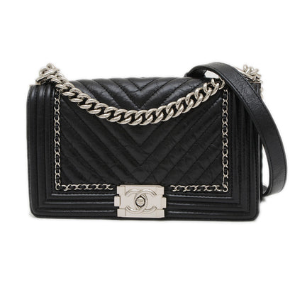 ボーイシャネル チェーンショルダー チェーンアラウンド レザー ブラック ショルダーバッグ