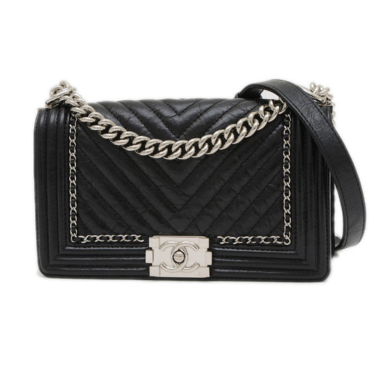 ボーイシャネル チェーンショルダー チェーンアラウンド レザー ブラック ショルダーバッグ